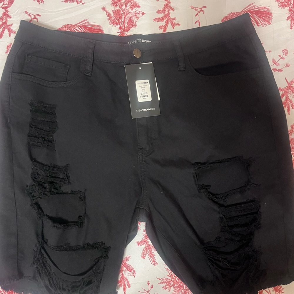 Fashion Nova Black Distressed Jean Shorts
